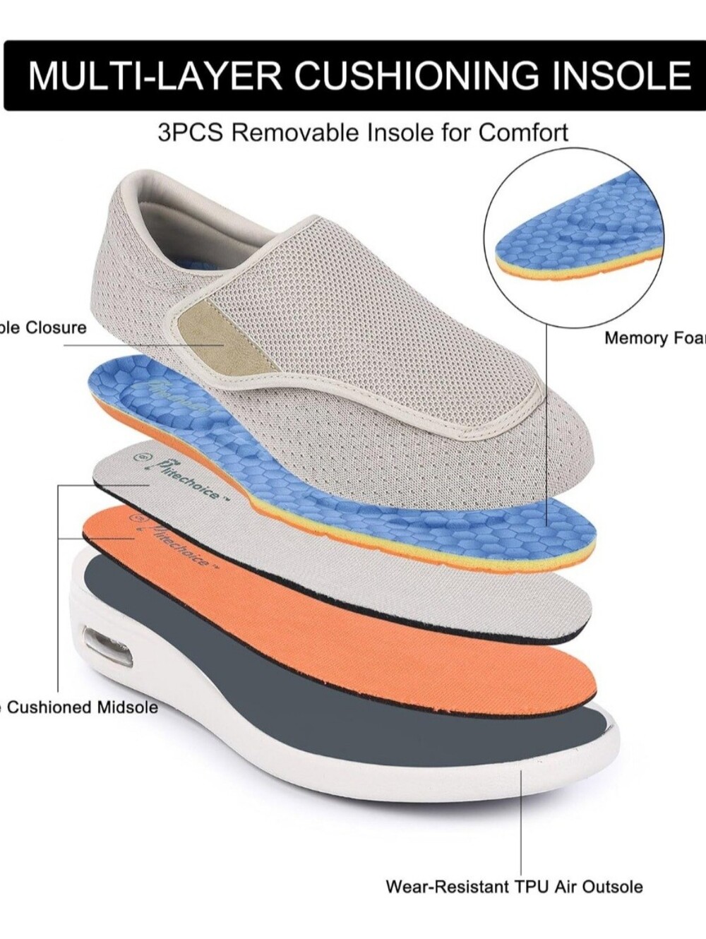 Adjustable Medical Shoes For Diabetes/ Elderly/Edema - Picture 2 of 5